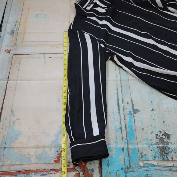 INC International Concepts Black White Stripes Flowy Button Down Shirt Size L - Picture 13 of 14
